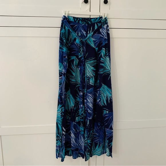 New Look Blue Rayon Boho Beach High Waist Side Slit Large Pants - Picture 1 of 9